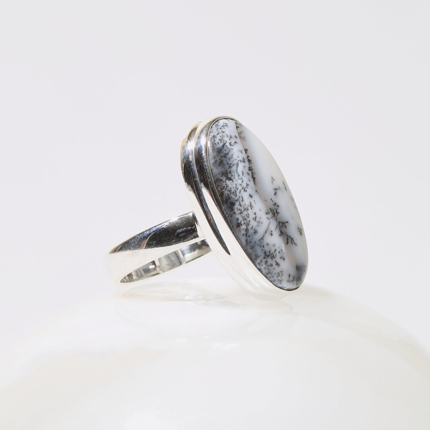 Dendritic Agate Oval Sterling Ring Sz 7.75