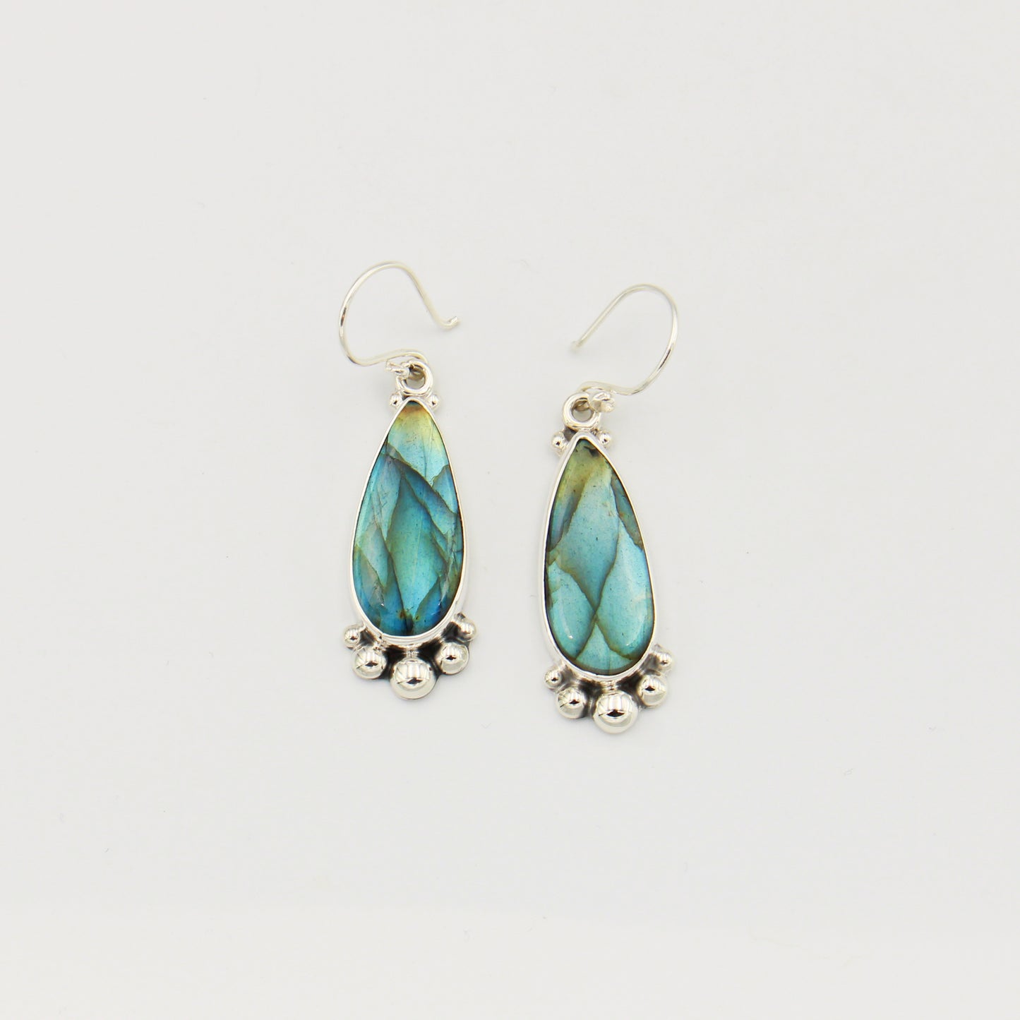 Labradorite Pear with Ball Detail Stelring Earrings