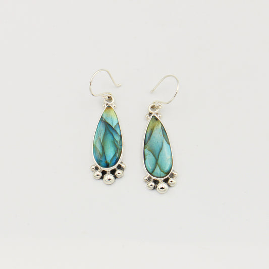 Labradorite Pear with Ball Detail Stelring Earrings