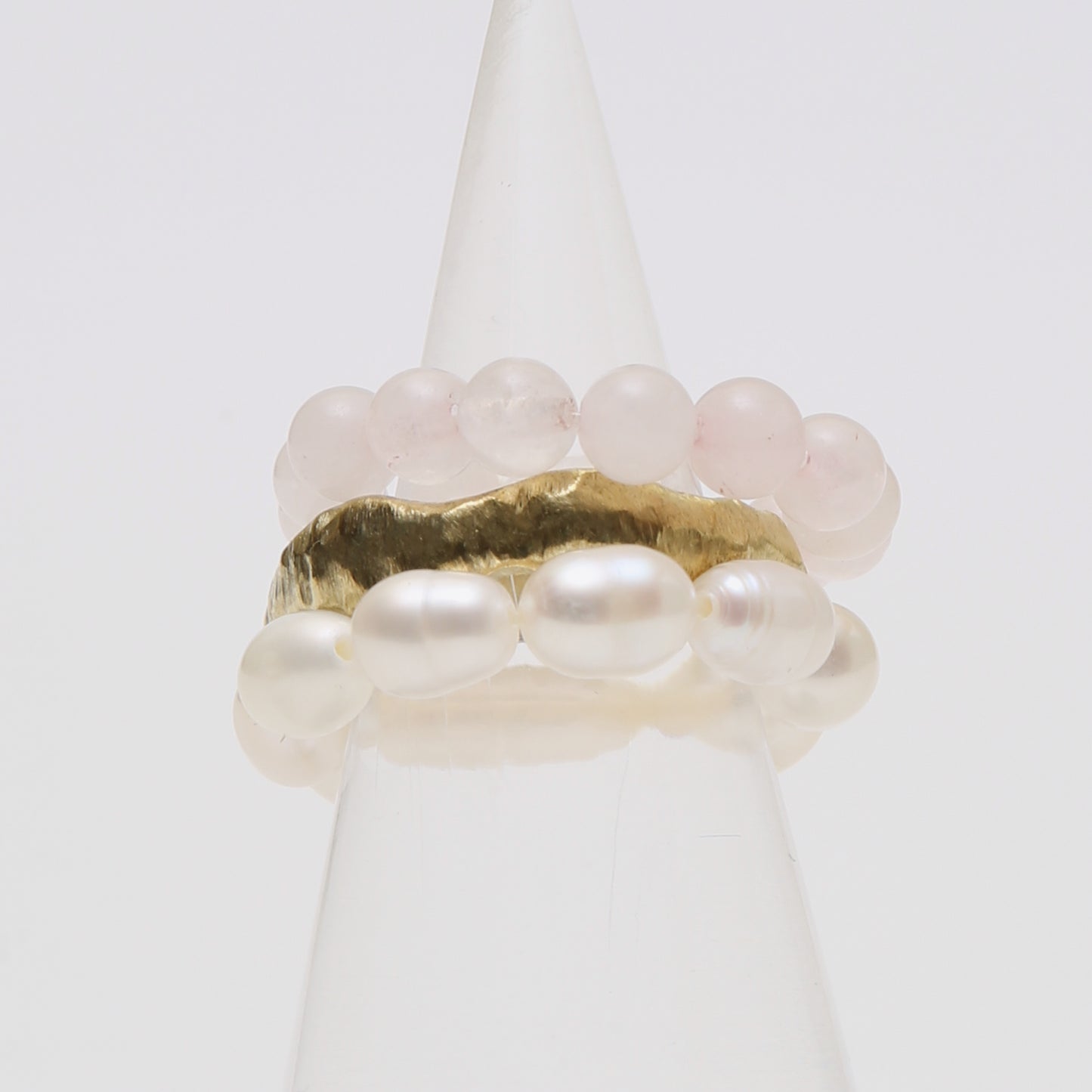 Gemstone & Brass Stack Rings Rose Quartz