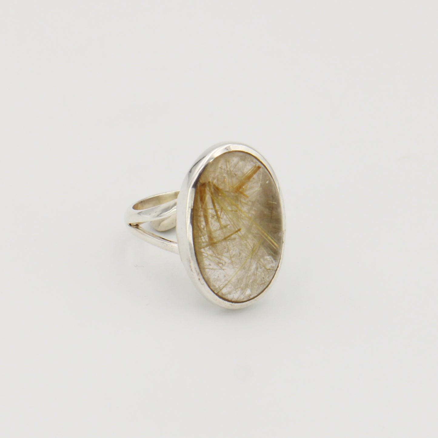 Rutilated Quartz Oval Sterling Ring Sz 8