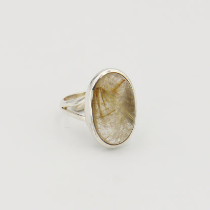 Rutilated Quartz Oval Sterling Ring Sz 8