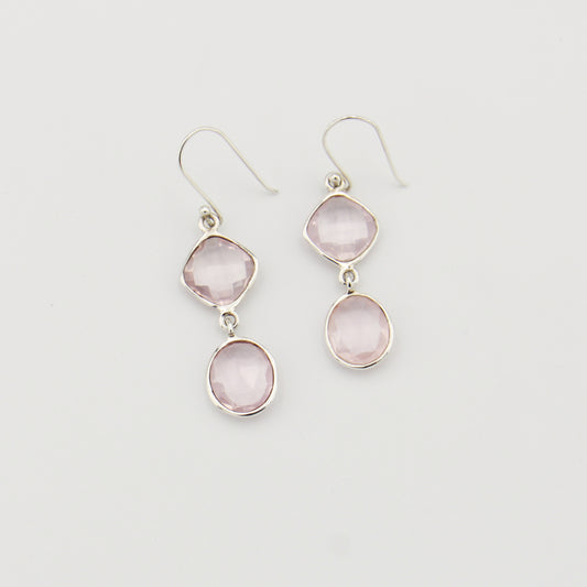 Rose Quartz Two Stone Sterling Earrings