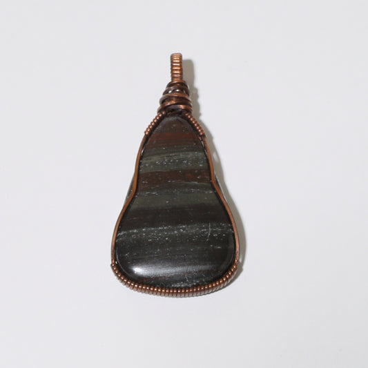 Banded Hematite Triangle Copper Wrapped Pendant