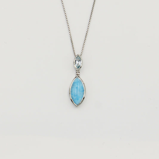 Larimar Marquis & Blue Topaz Sterling Necklace Adj