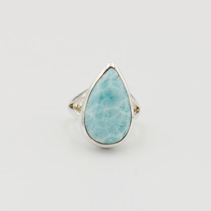 Larimar Large Pear Sterling Ring Sz 9