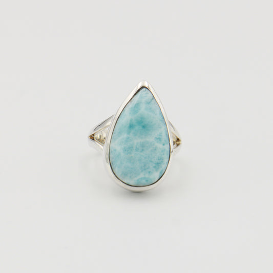 Larimar Large Pear Sterling Ring Sz 9
