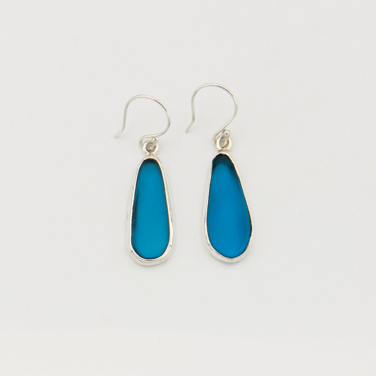 Beach Glass Turq Pear Sterling Earrings
