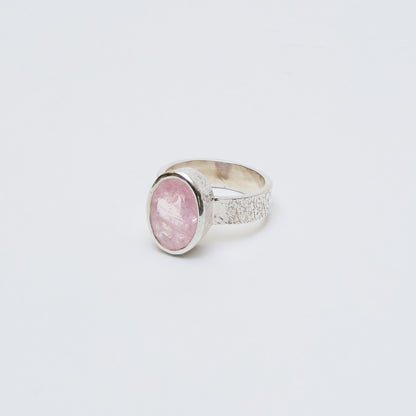 Morganite Oval Sterling Textured Ring Sz 8