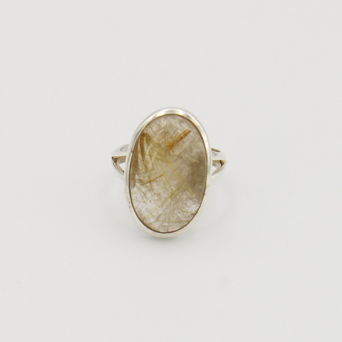 Rutilated Quartz Oval Sterling Ring Sz 8