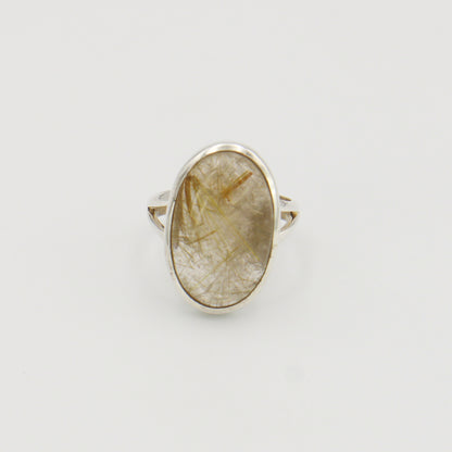Rutilated Quartz Oval Sterling Ring Sz 8