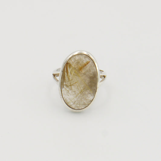 Rutilated Quartz Oval Sterling Ring Sz 8
