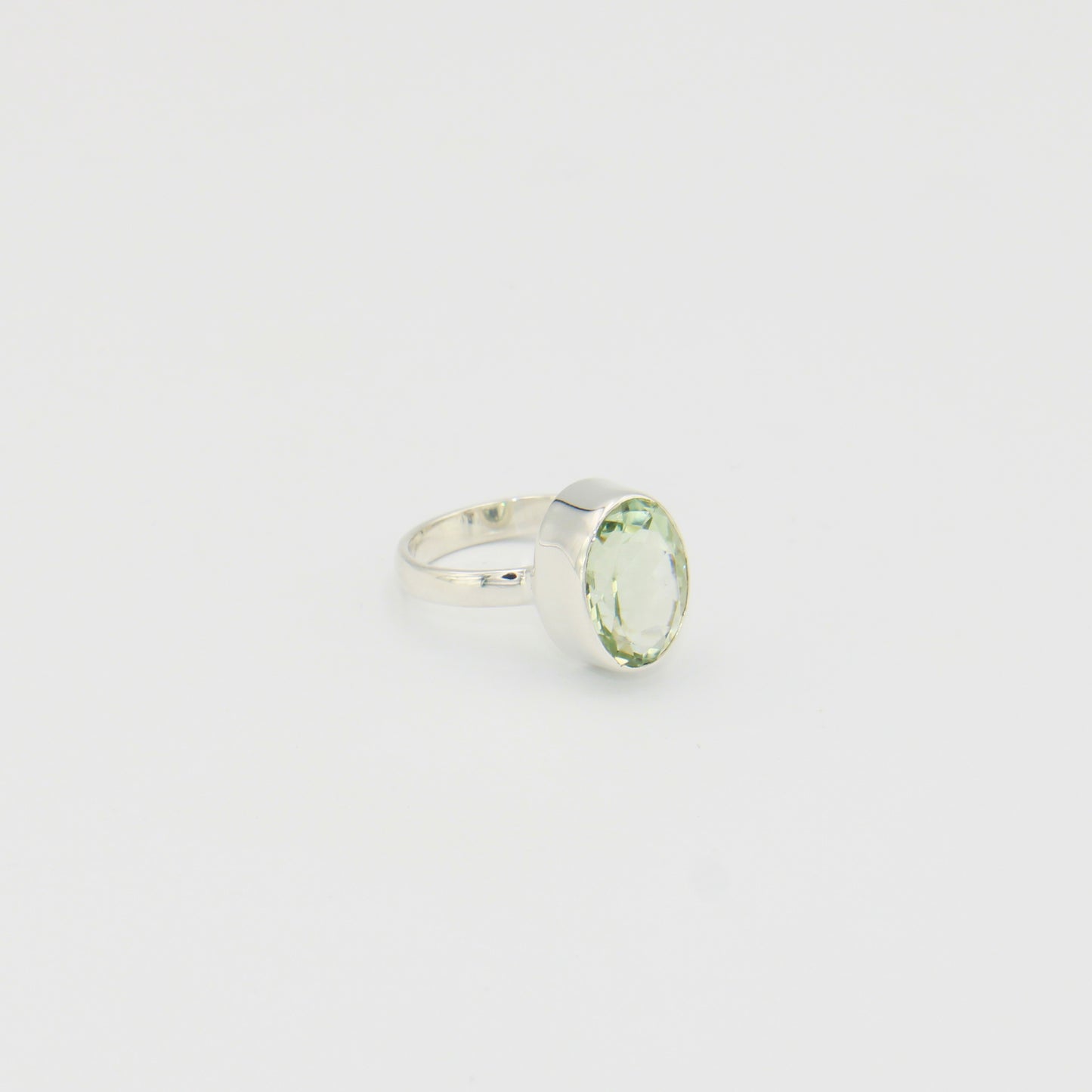Green Amethyst Oval Sterling Ring Sz 8
