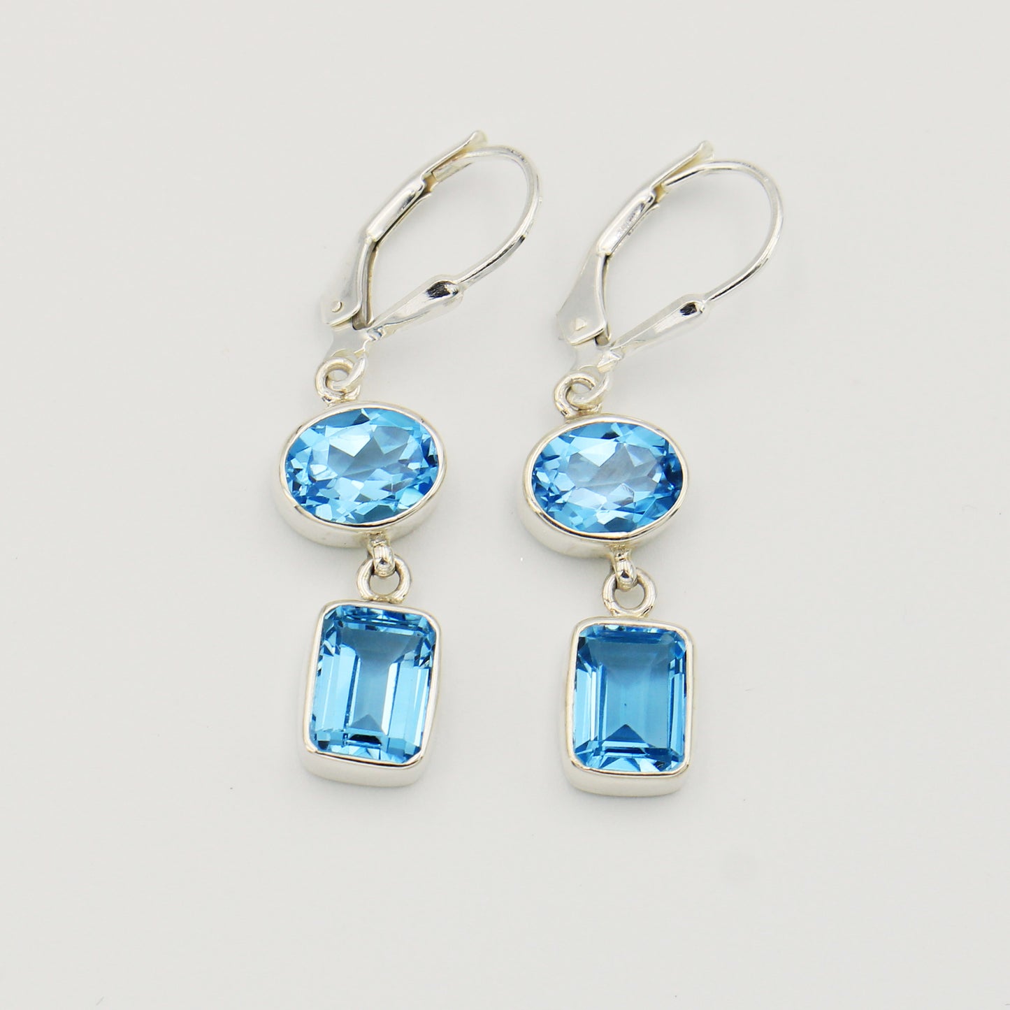 Blue Topaz Oval & Emerald Cut Earrings