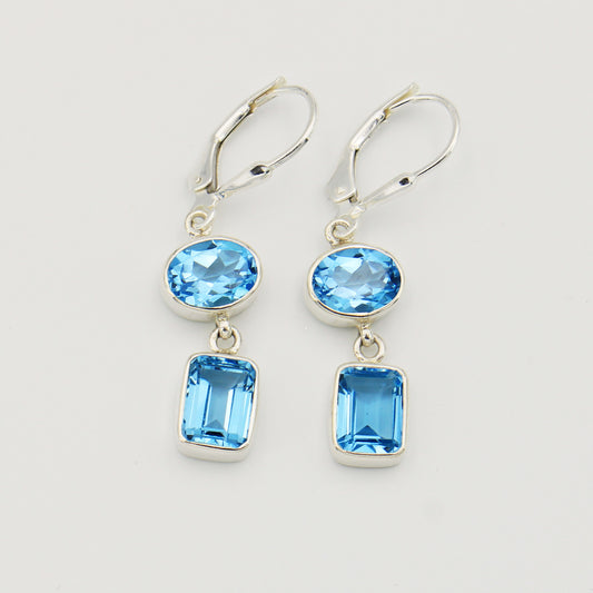 Blue Topaz Oval & Emerald Cut Earrings