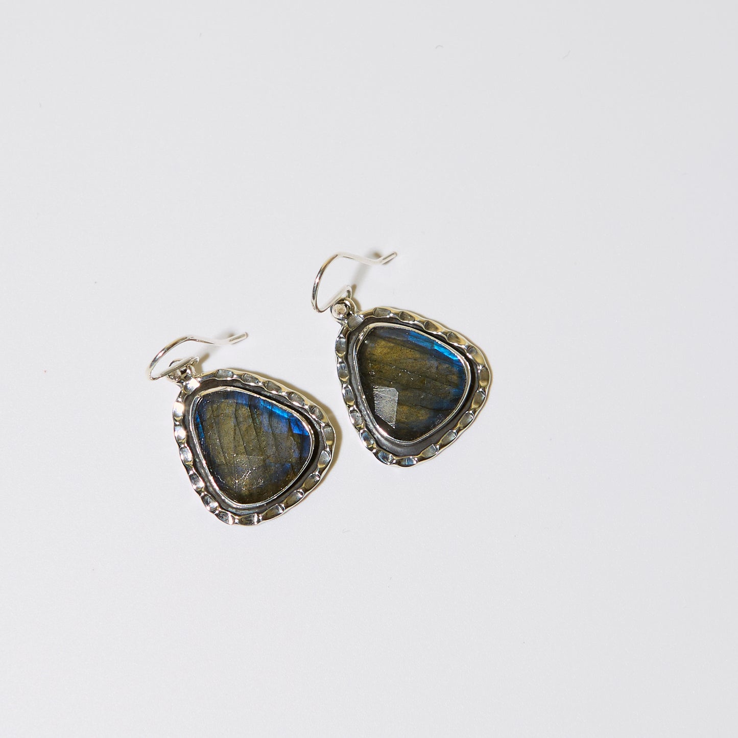 Labradorite Faceted Wedge Hammered Bezel Sterling Earrings