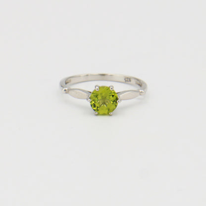 Peridot Round Six Prong Sterling Ring Sz 6