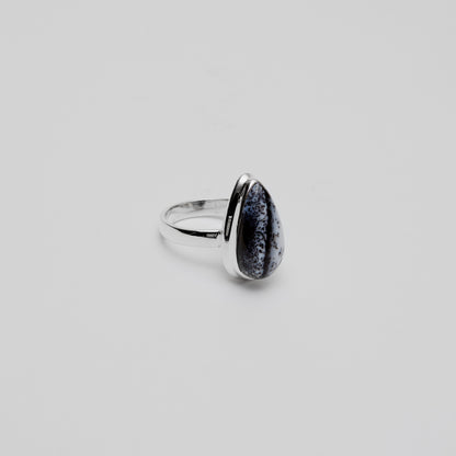 Dendritic Agate Pear Sterling Ring Sz 7.5
