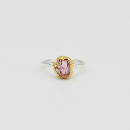 Rough Tourmaline Dainty Band GP Sterling Ring Sz 7