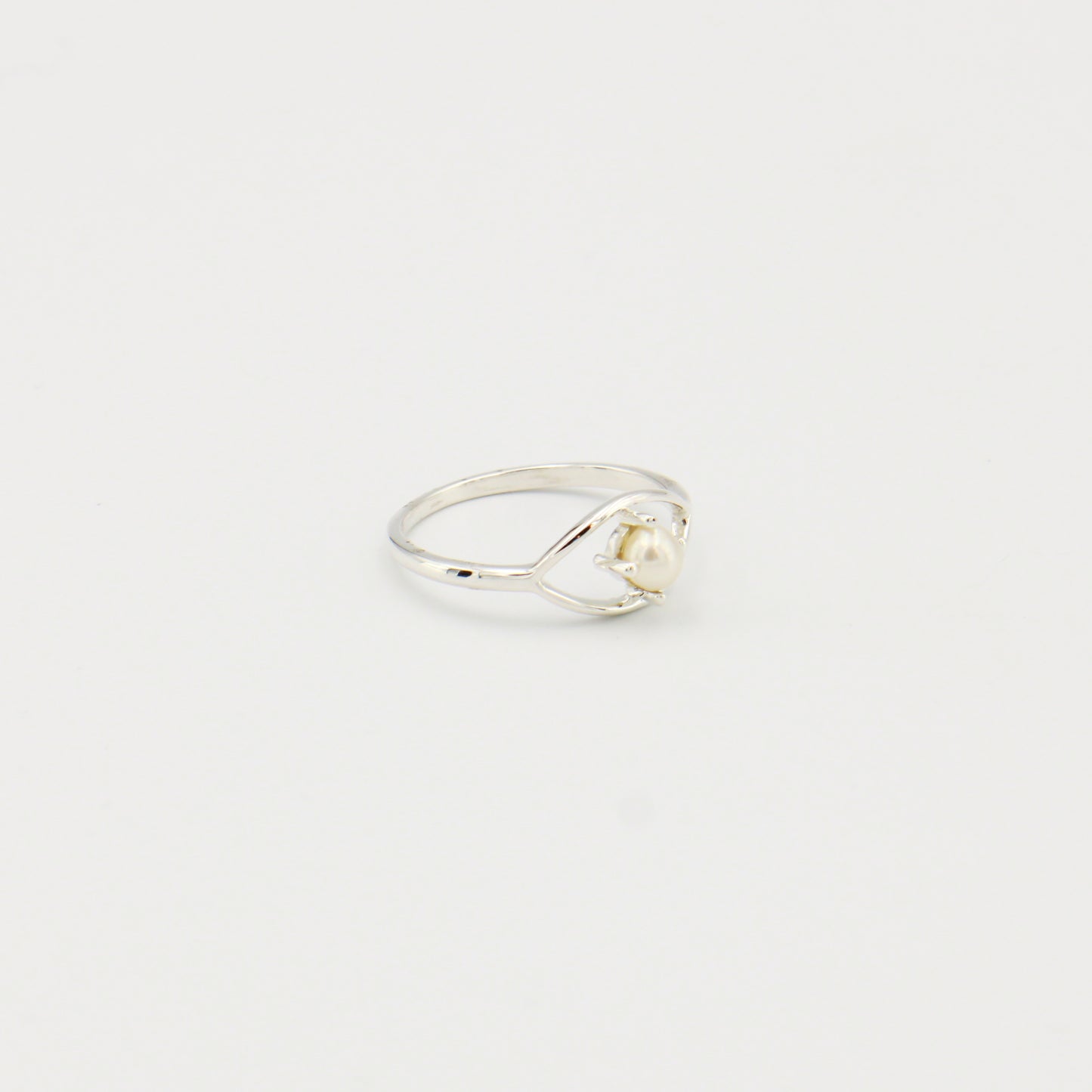 Tiny Pearl Sterling Eye Ring Sz 8