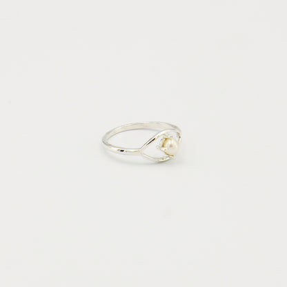 Tiny Pearl Sterling Eye Ring Sz 8