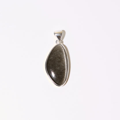 Silver Sheen Obsidian Wedge Sterling Pendant