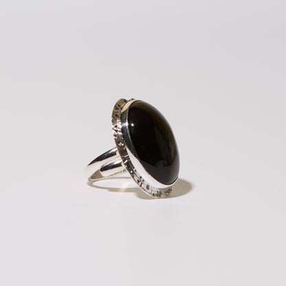 Onyx Oval Asymmetric Statement Sterling Ring Adj
