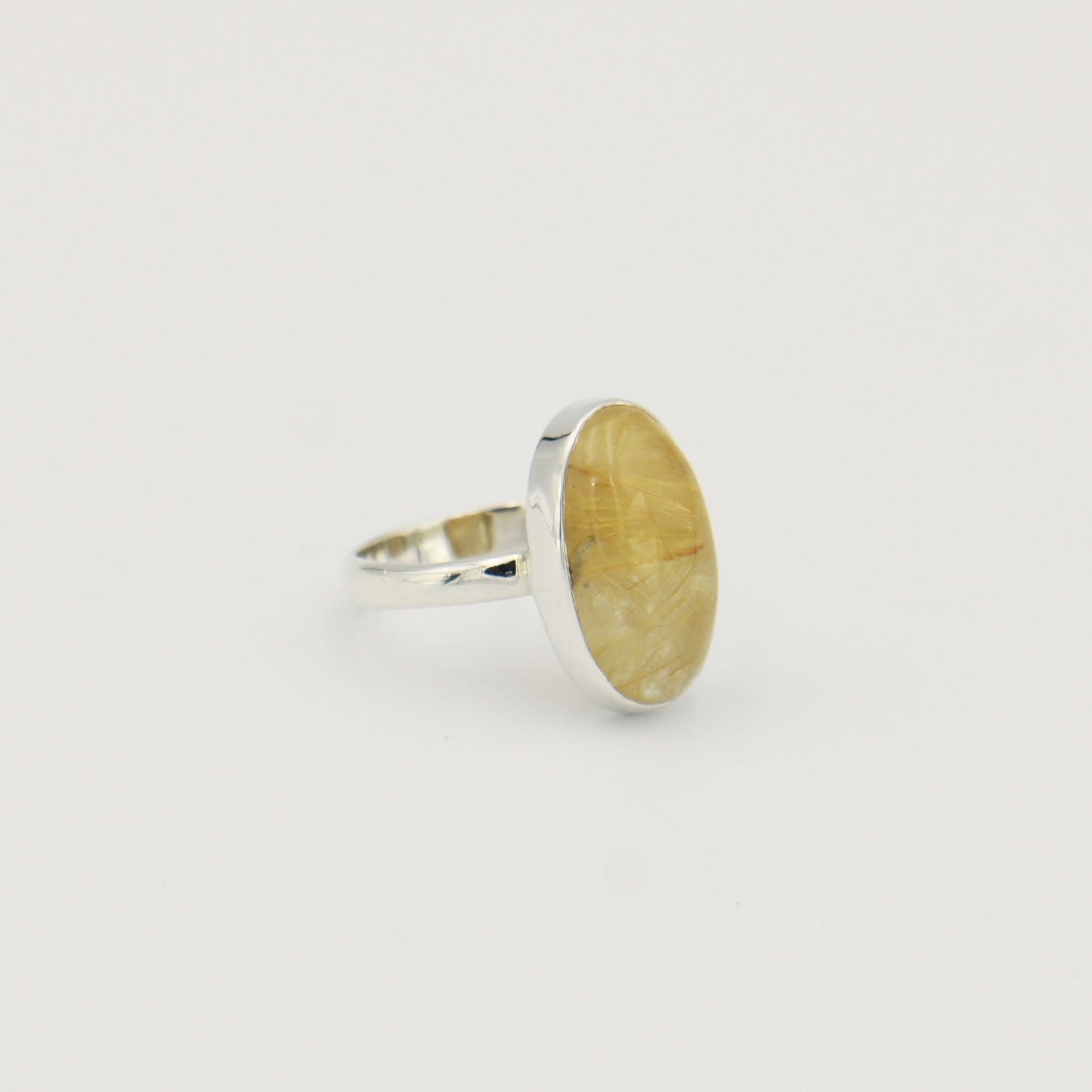 Rutilated Quartz Oval Sterling Ring Sz 7