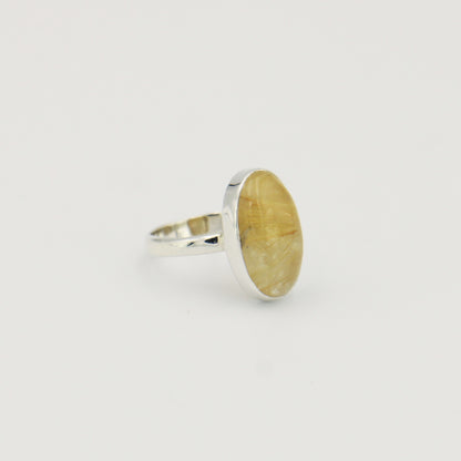 Rutilated Quartz Oval Sterling Ring Sz 7