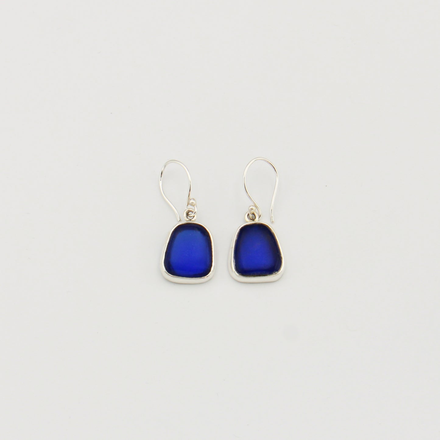Cobalt Beach Glass Trapezoid Sterling Earrings