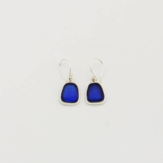 Cobalt Beach Glass Trapezoid Sterling Earrings