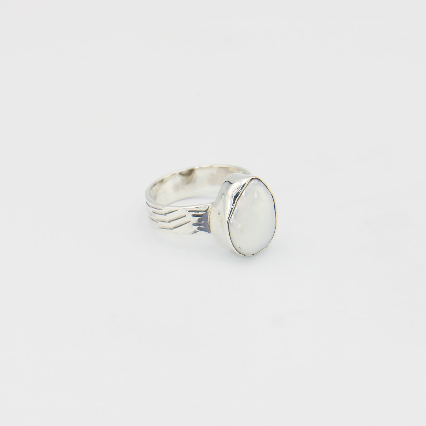 Pearl Pear Wide Band Sterling Ring Sz 8