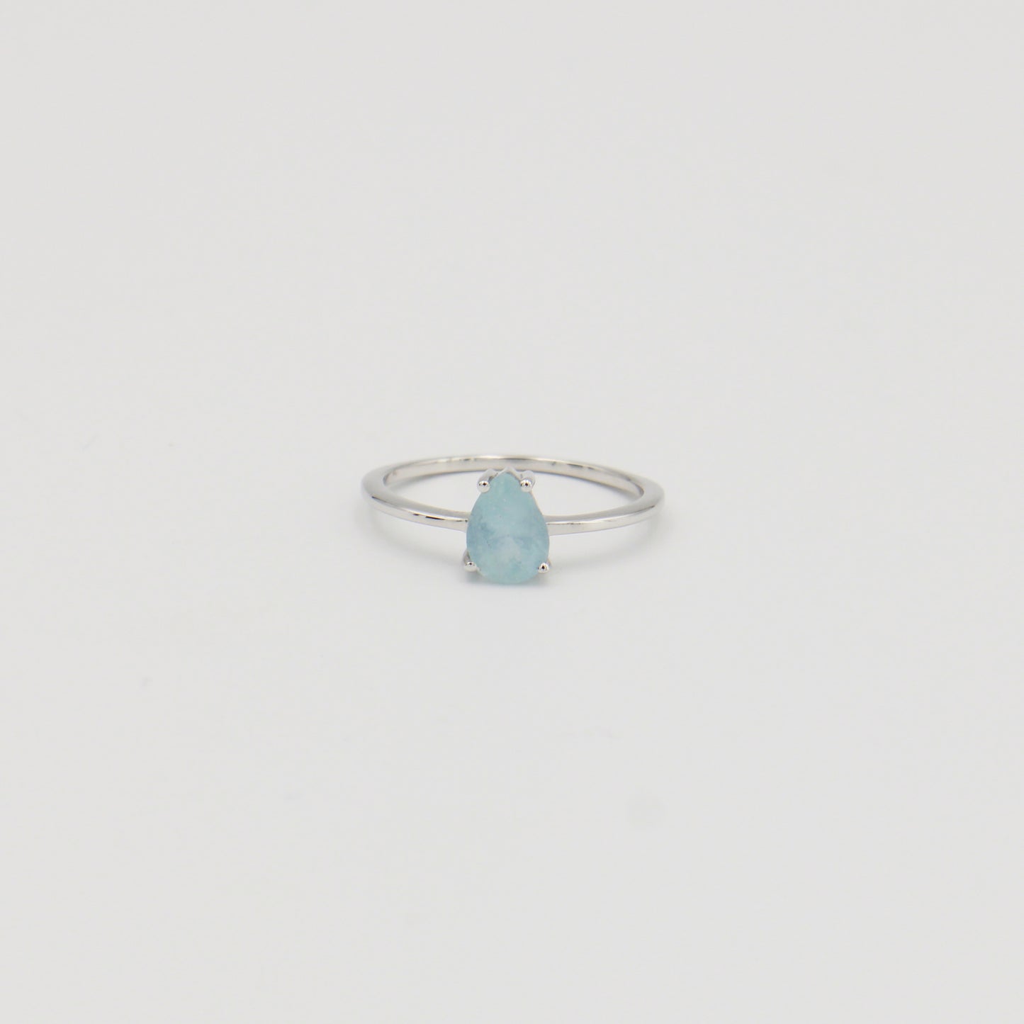 Aquamarine Dainty Pear Sterling Ring Sz 6