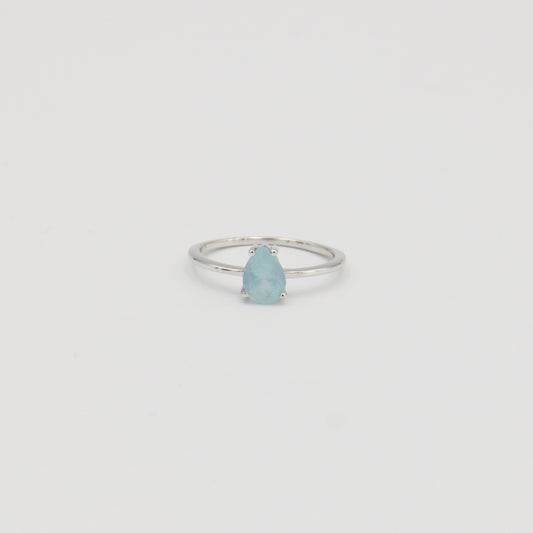 Aquamarine Dainty Pear Sterling Ring Sz 6
