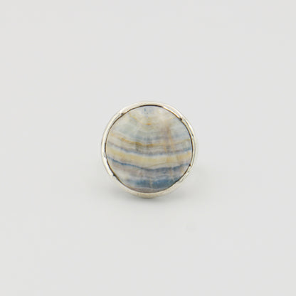 Blue Scheelite Round Sterling Ring Sz 7