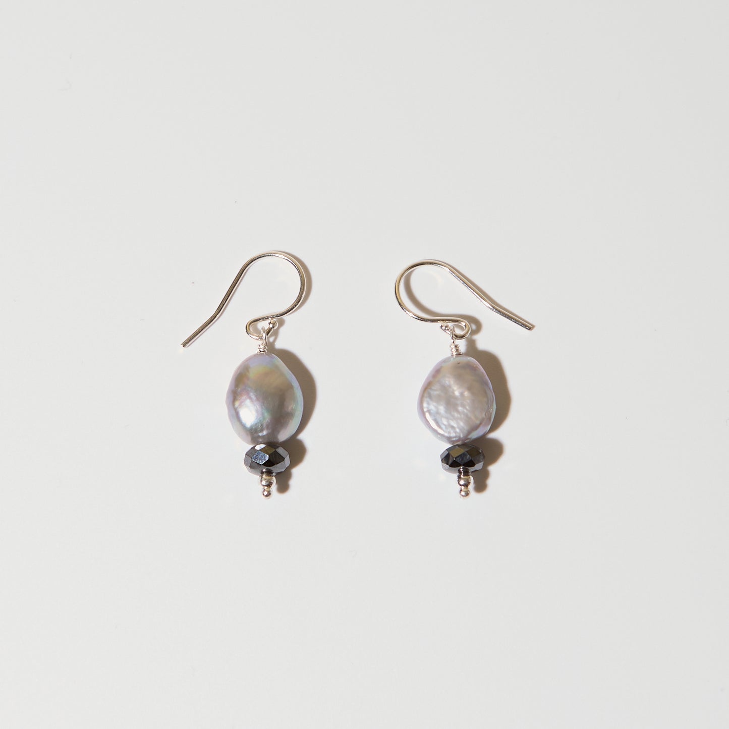 Grey Pearl & Hematite Sterling Earrings