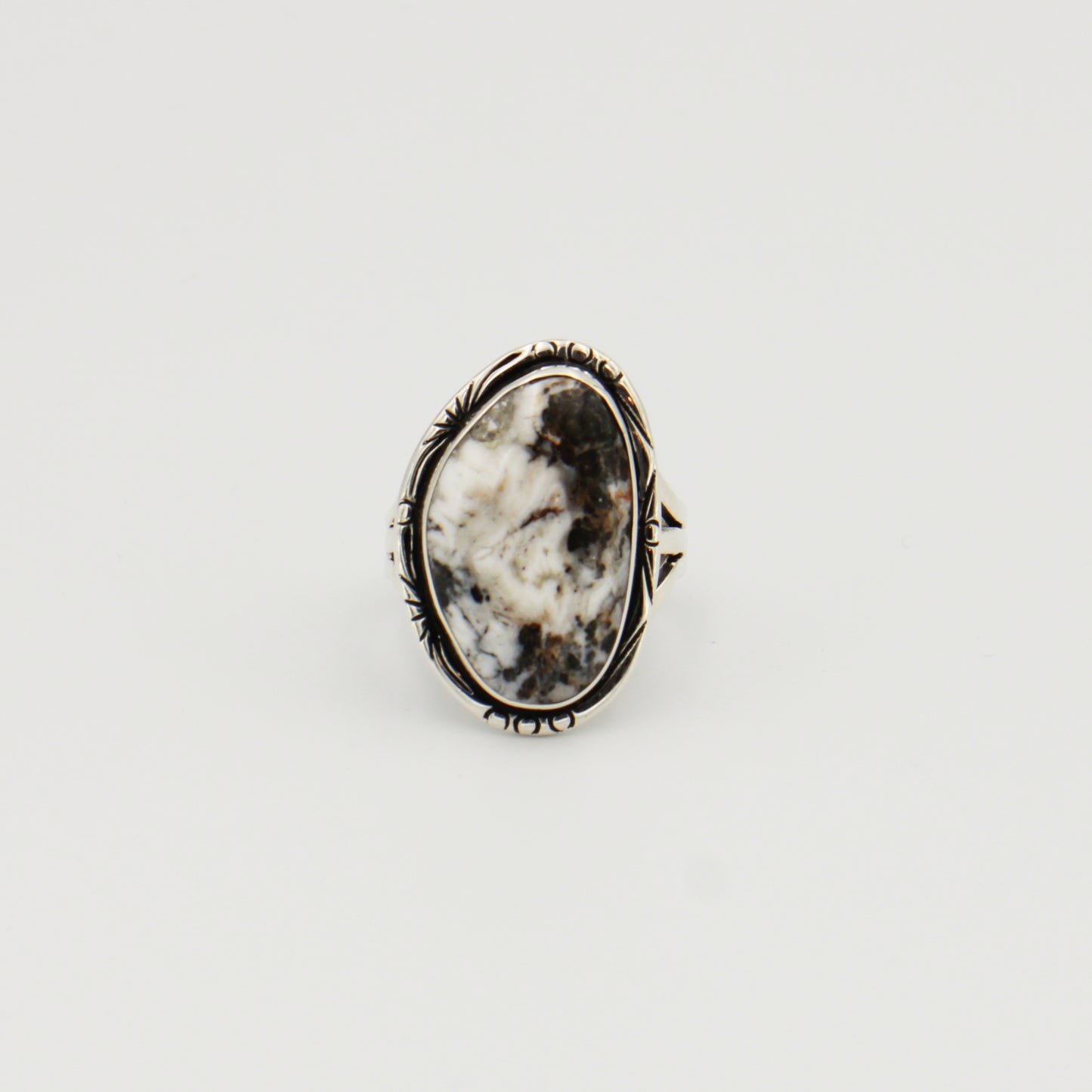 White Buffalo Wedge Sterling Ring Sz 9