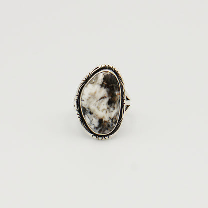 White Buffalo Wedge Sterling Ring Sz 9