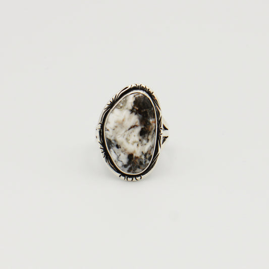 White Buffalo Wedge Sterling Ring Sz 9