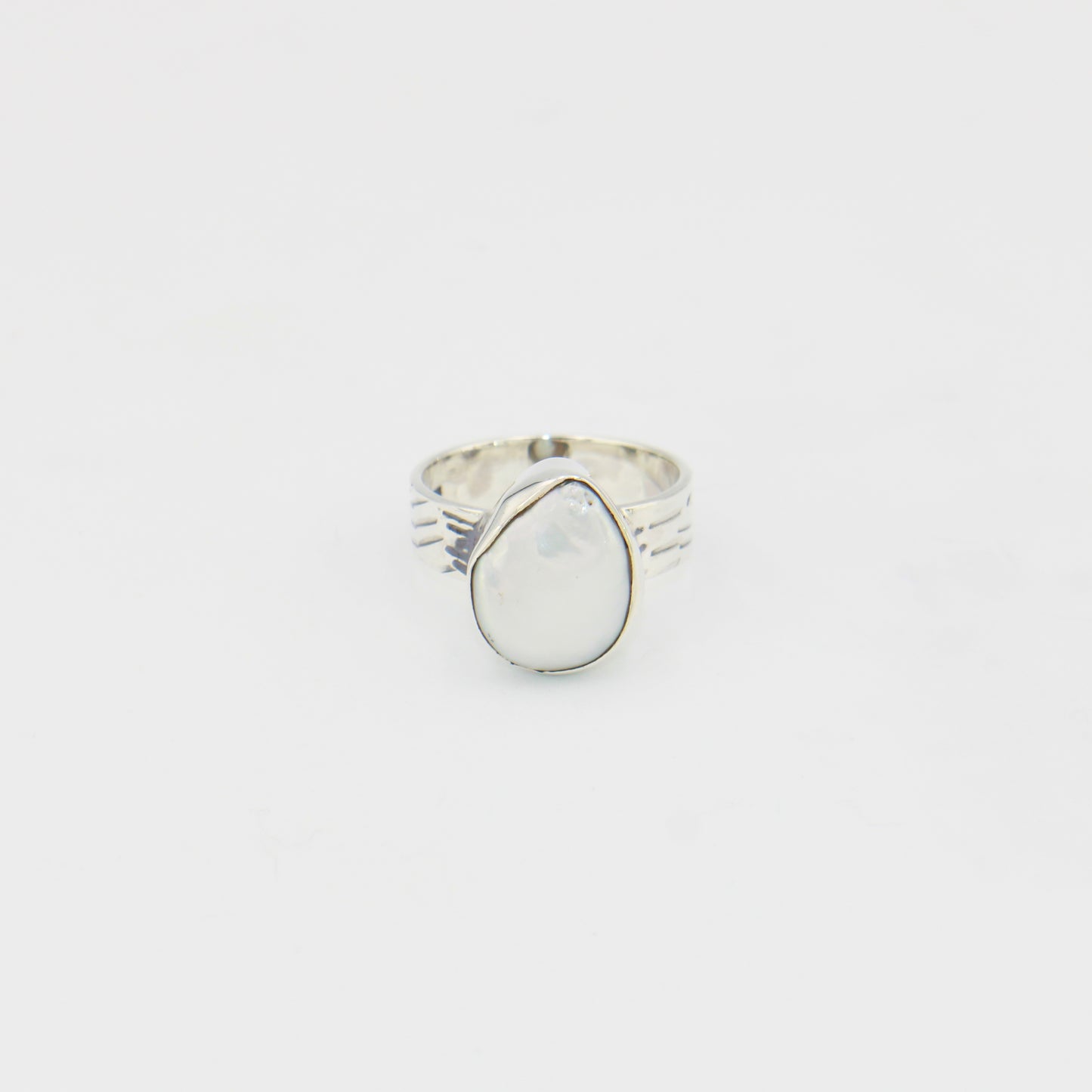 Pearl Pear Wide Band Sterling Ring Sz 8