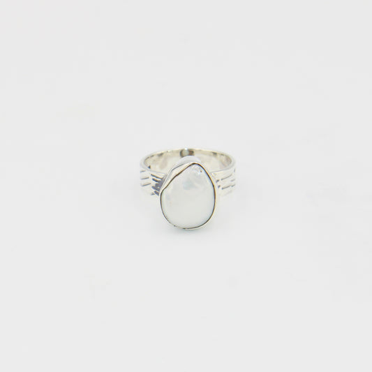 Pearl Pear Wide Band Sterling Ring Sz 8