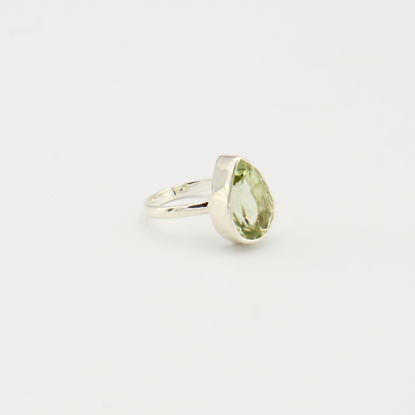 Green Amethyst Pear Sterling Ring Sz 6