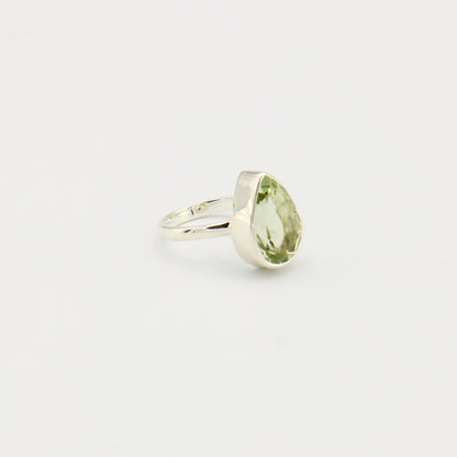 Green Amethyst Pear Sterling Ring Sz 6