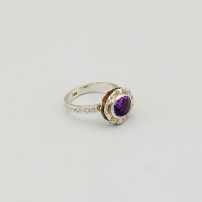 Amethyst Double Bezel Sterling Ring Sz 8