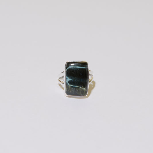 Blue Tiger Eye Rectangle Sterling Ring Sz 7