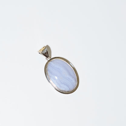 Blue Lace Agate Large Oval Sterling Pendant