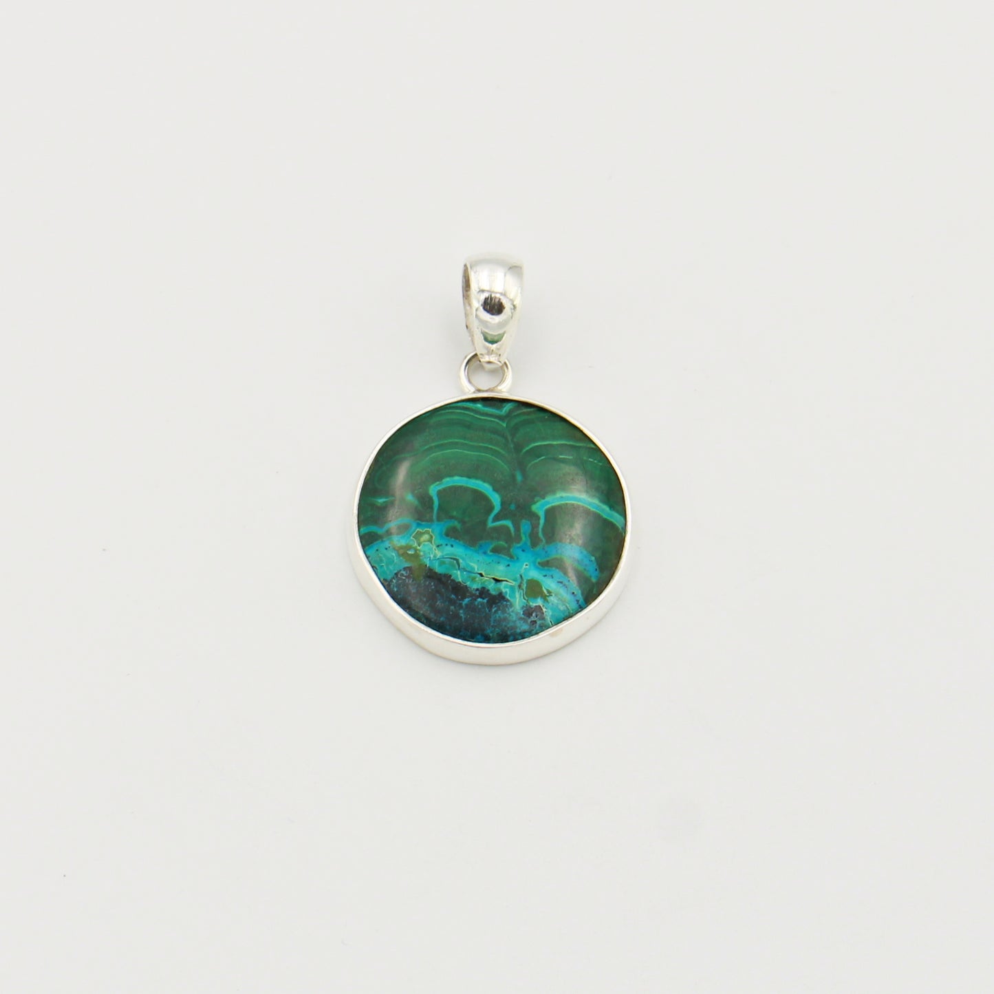 Malachite Chrysocolla Large Round Sterling Pendant