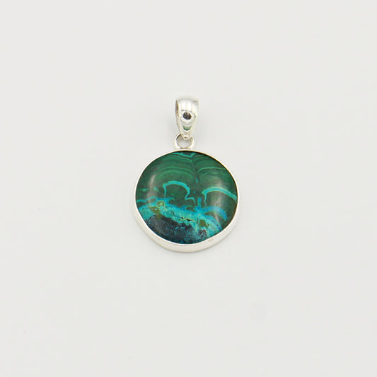 Malachite Chrysocolla Large Round Sterling Pendant