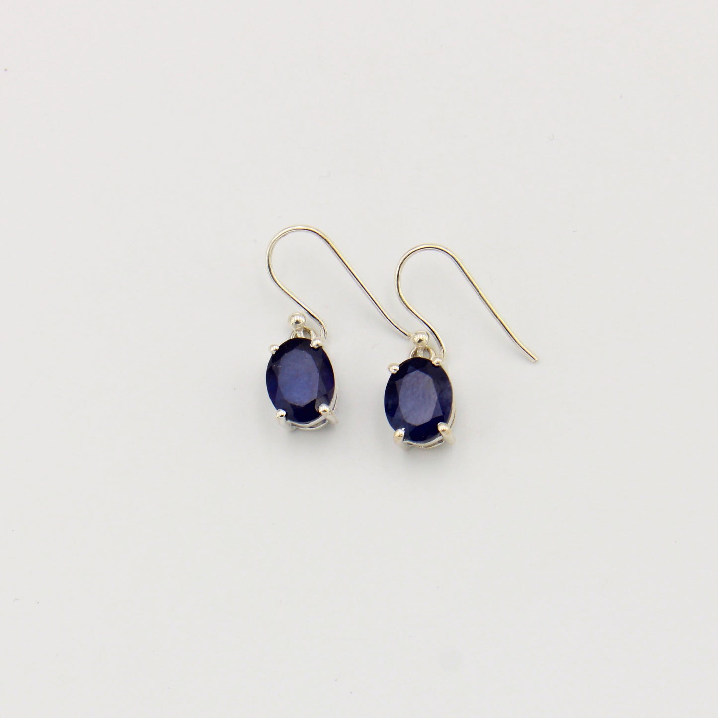 Sapphire Oval Prong Sterling Earrings