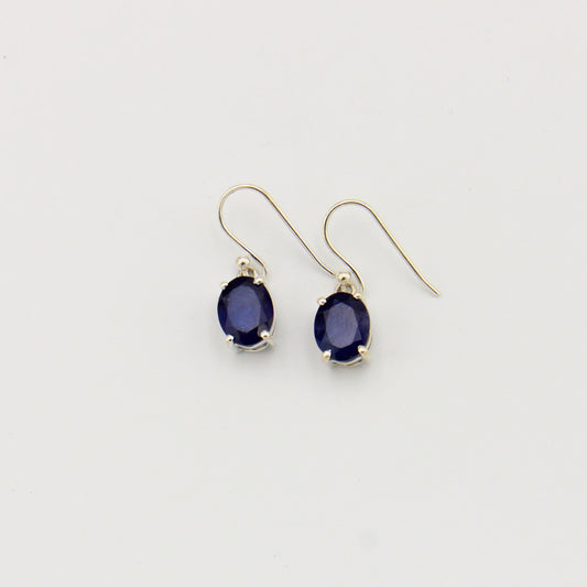 Sapphire Oval Prong Sterling Earrings